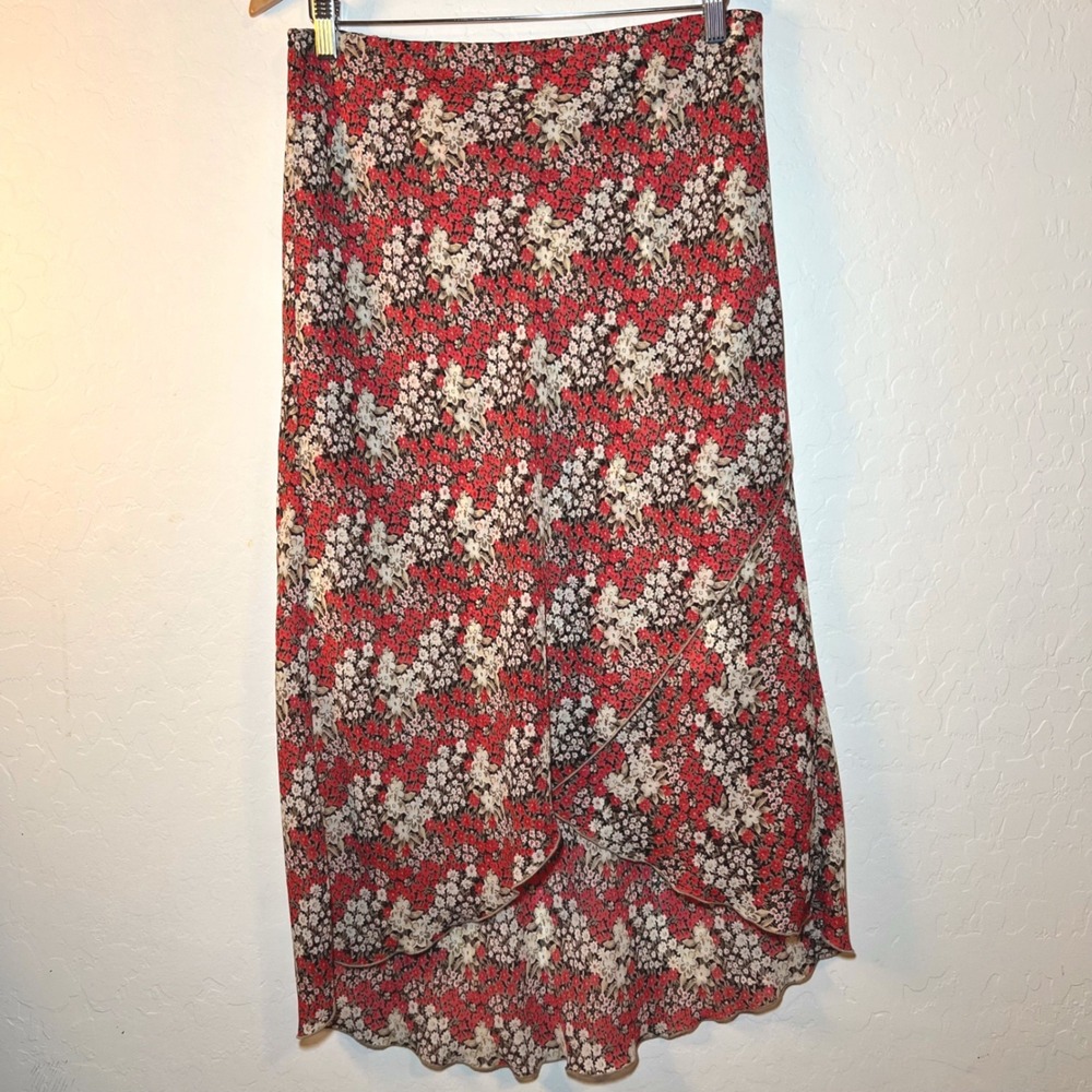 Vintage Fashion Bug Y2K Floral Midi Skirt Boho High Low Tulip Hem Large